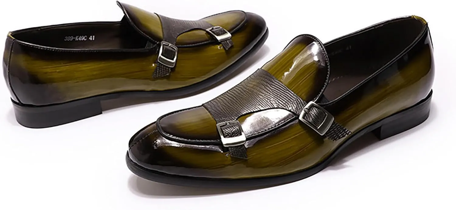 Santimon Men's Loafers Formal Dress Patent Leather Double Buckle Monk Strap Loafers Comfortable Fashion Casual Tuxedo Loafers for Men