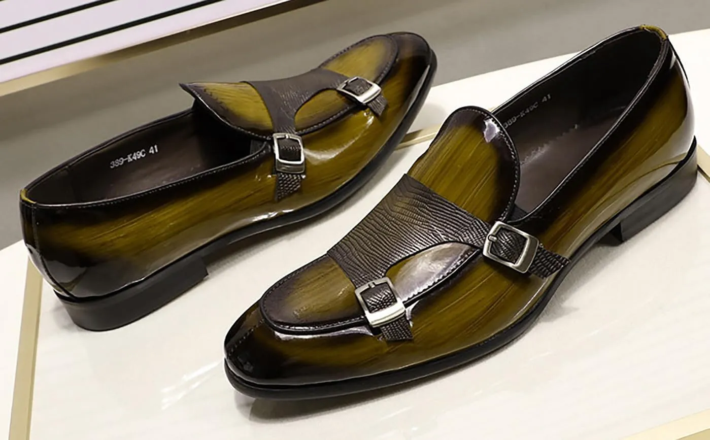 Santimon Men's Loafers Formal Dress Patent Leather Double Buckle Monk Strap Loafers Comfortable Fashion Casual Tuxedo Loafers for Men