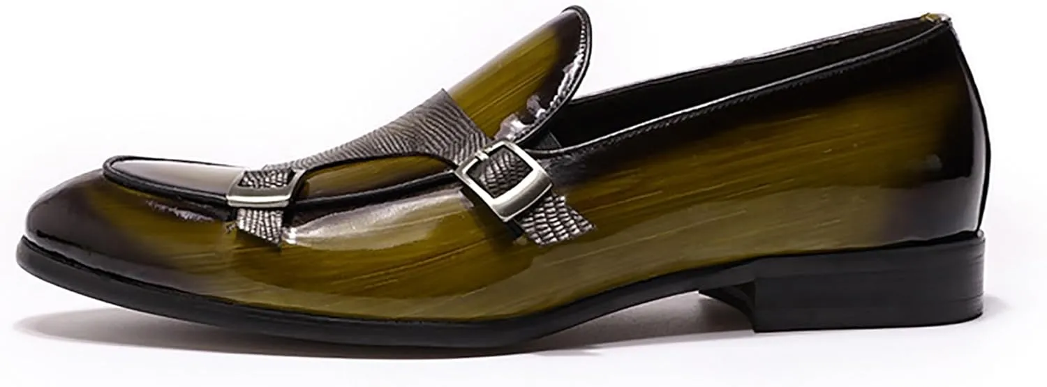 Santimon Men's Loafers Formal Dress Patent Leather Double Buckle Monk Strap Loafers Comfortable Fashion Casual Tuxedo Loafers for Men
