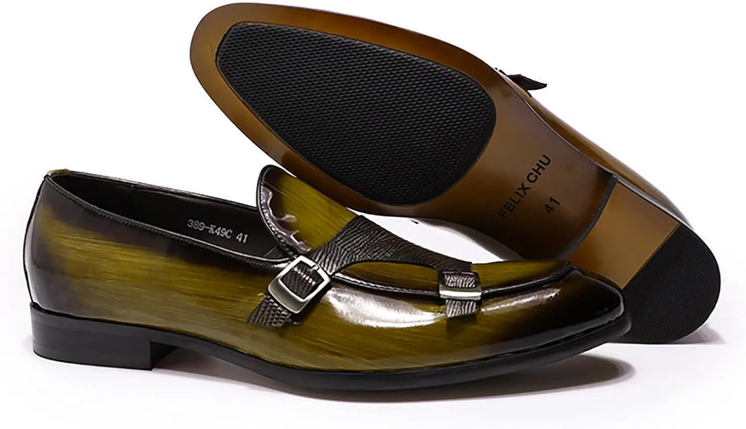Santimon Men's Loafers Formal Dress Patent Leather Double Buckle Monk Strap Loafers Comfortable Fashion Casual Tuxedo Loafers for Men