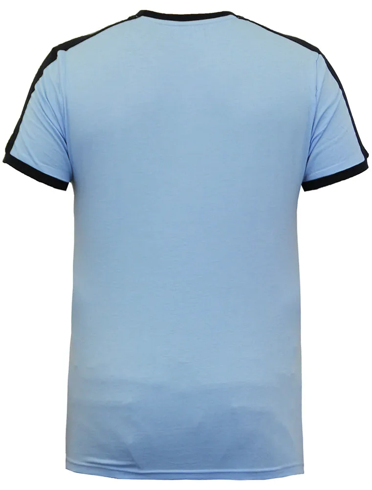 Satori Baseball Motif Crew Neck Ringer T-Shirt in Light Blue