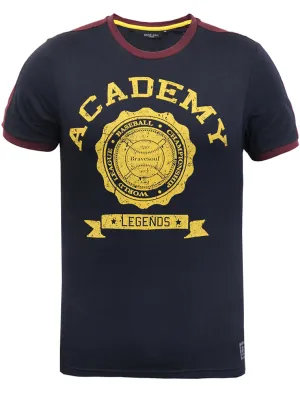 Satori Baseball Motif Crew Neck Ringer T-Shirt in Navy