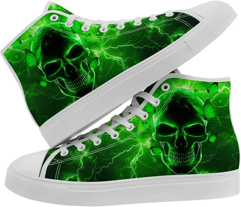 Skull High Top Canvas Shoes for Men Women High Top Sneakers Lace Up Casual Shoes Gifts for Dad Mom