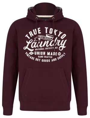 Sword Motif Brushback Fleece Pullover Hoodie in Winetasting - Tokyo Laundry