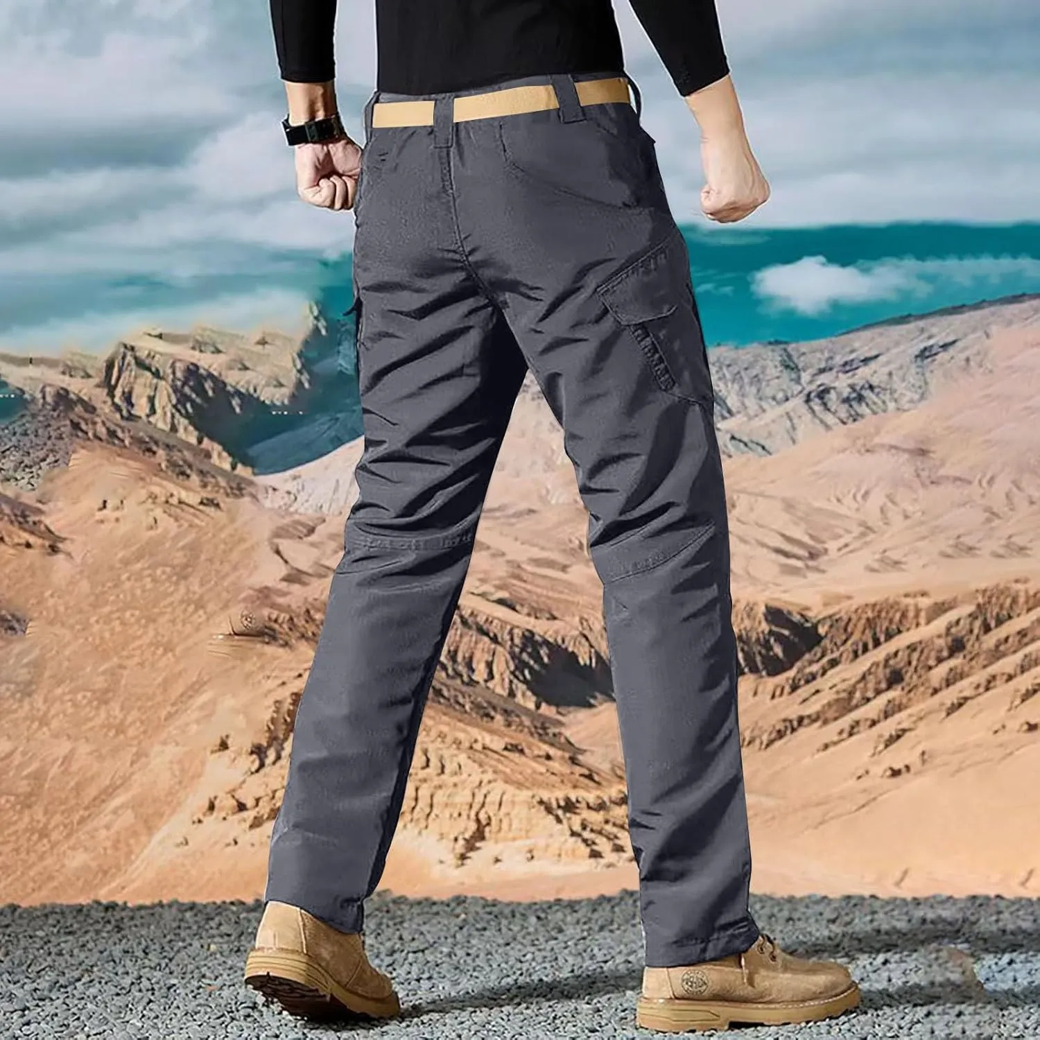 Tactical Pants for Men Stretch Ripstop Waterproof Zipper Cargo Hiking Pants Comfy Work Pant Outdoor with Pockets