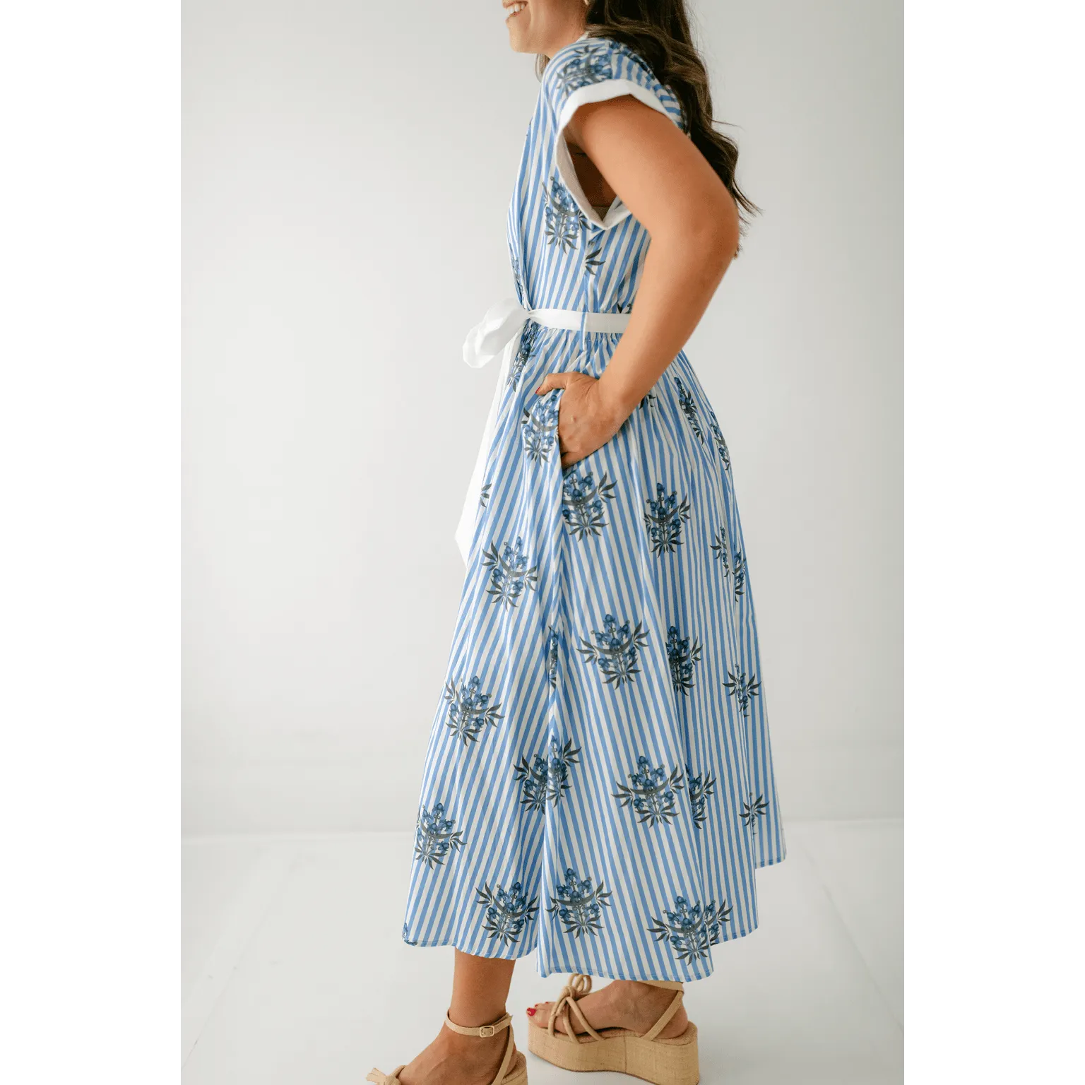 The Lori Blue Floral Stripe Dress