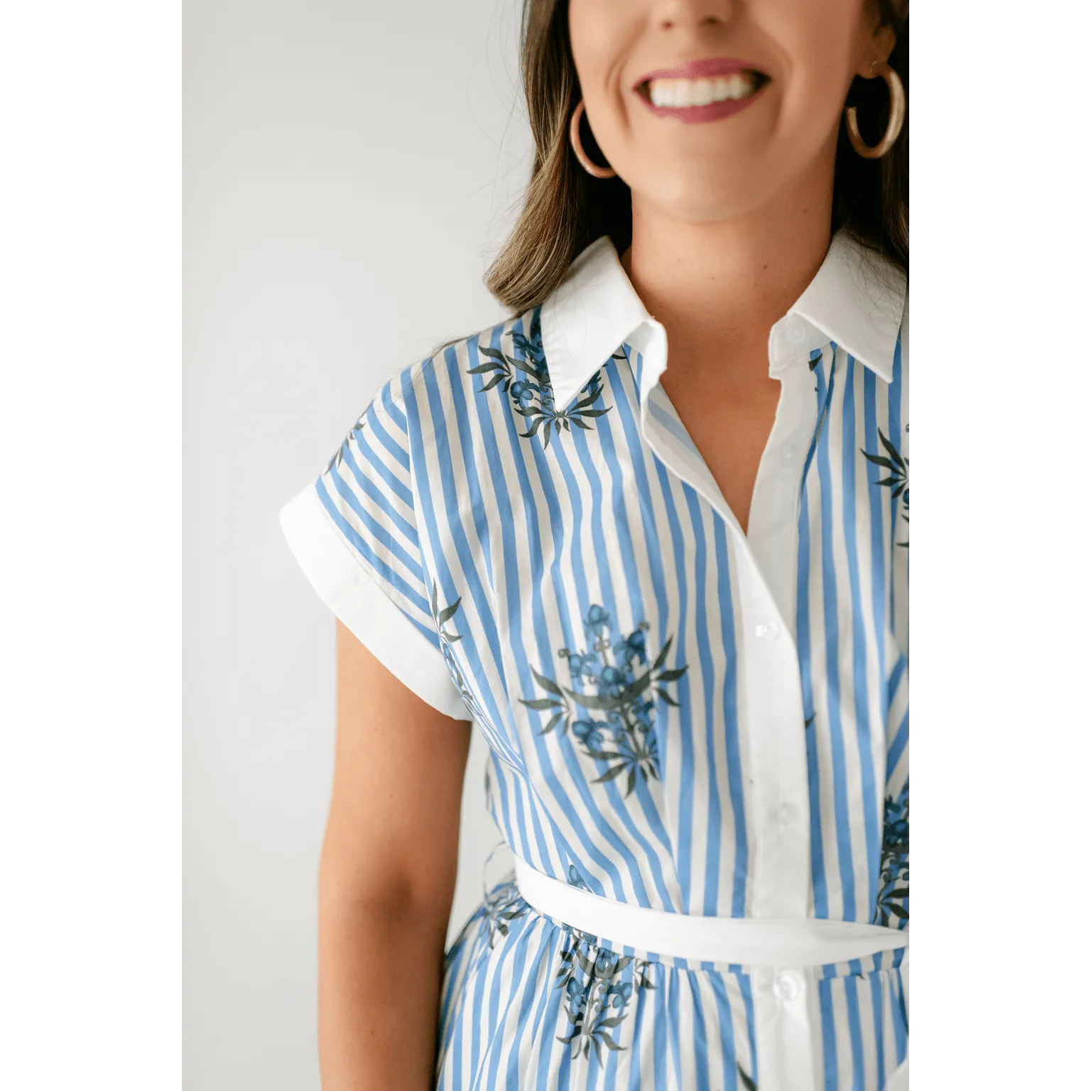 The Lori Blue Floral Stripe Dress