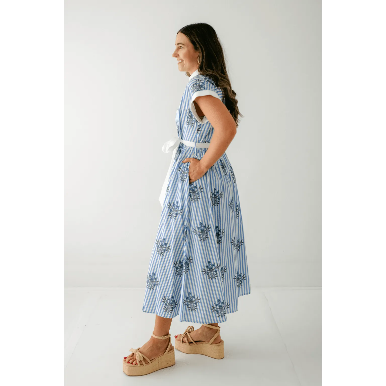 The Lori Blue Floral Stripe Dress