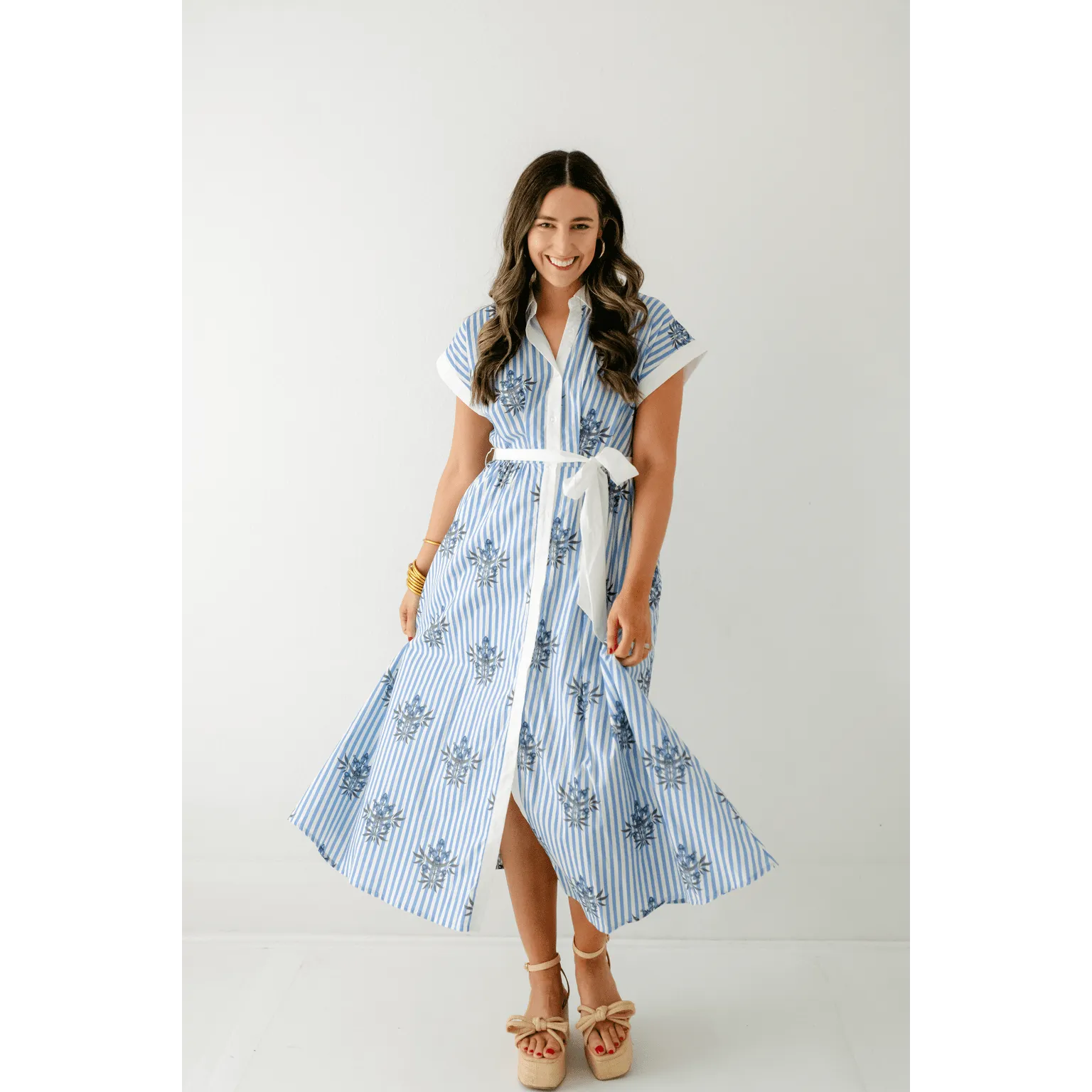 The Lori Blue Floral Stripe Dress
