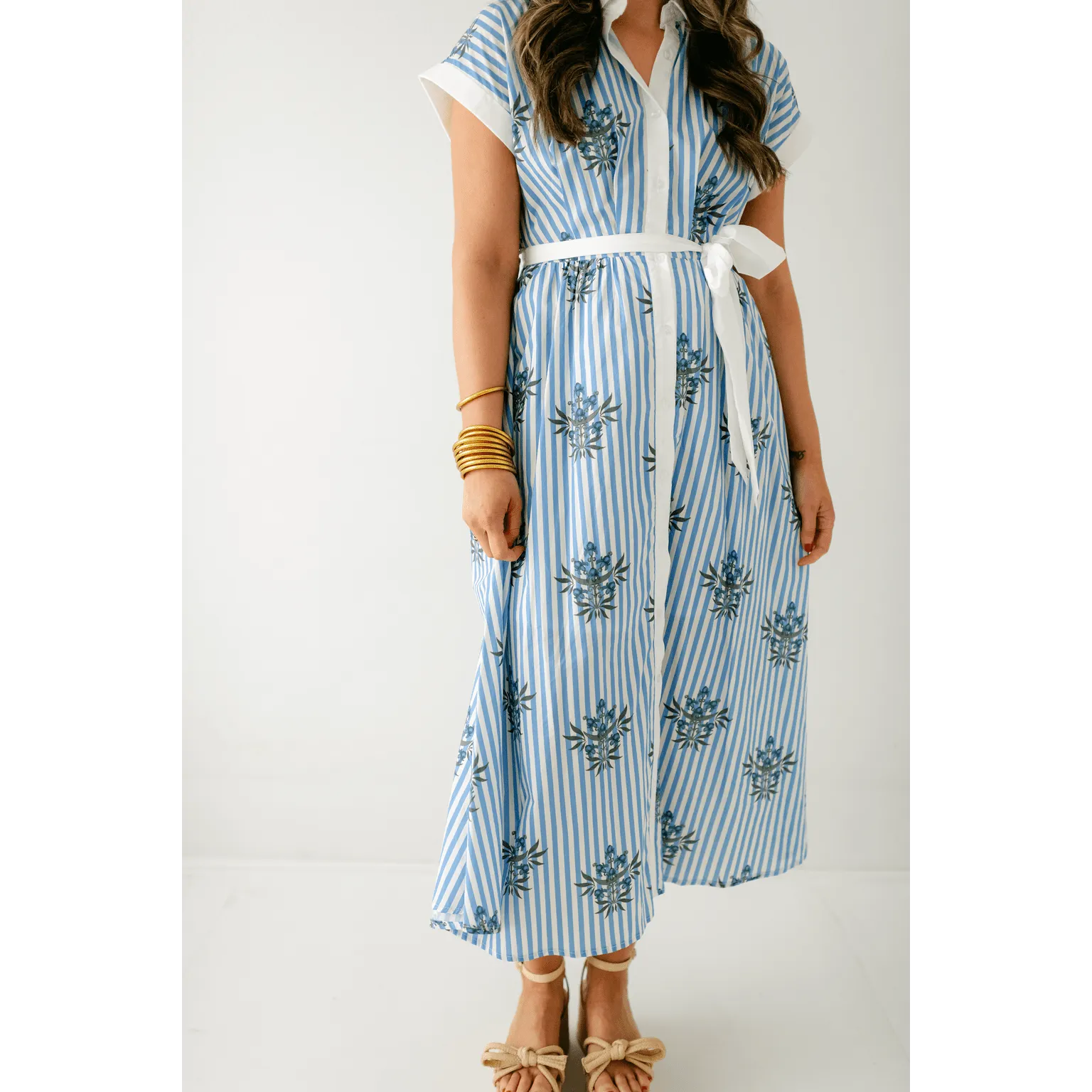 The Lori Blue Floral Stripe Dress