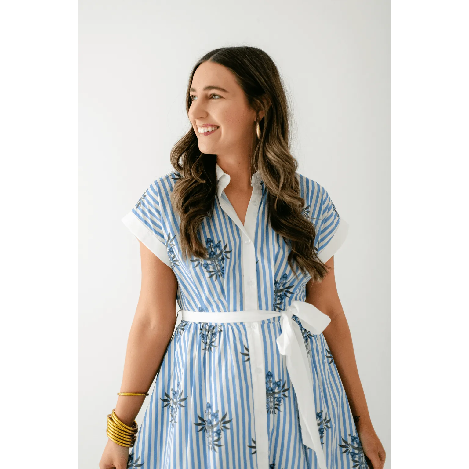 The Lori Blue Floral Stripe Dress