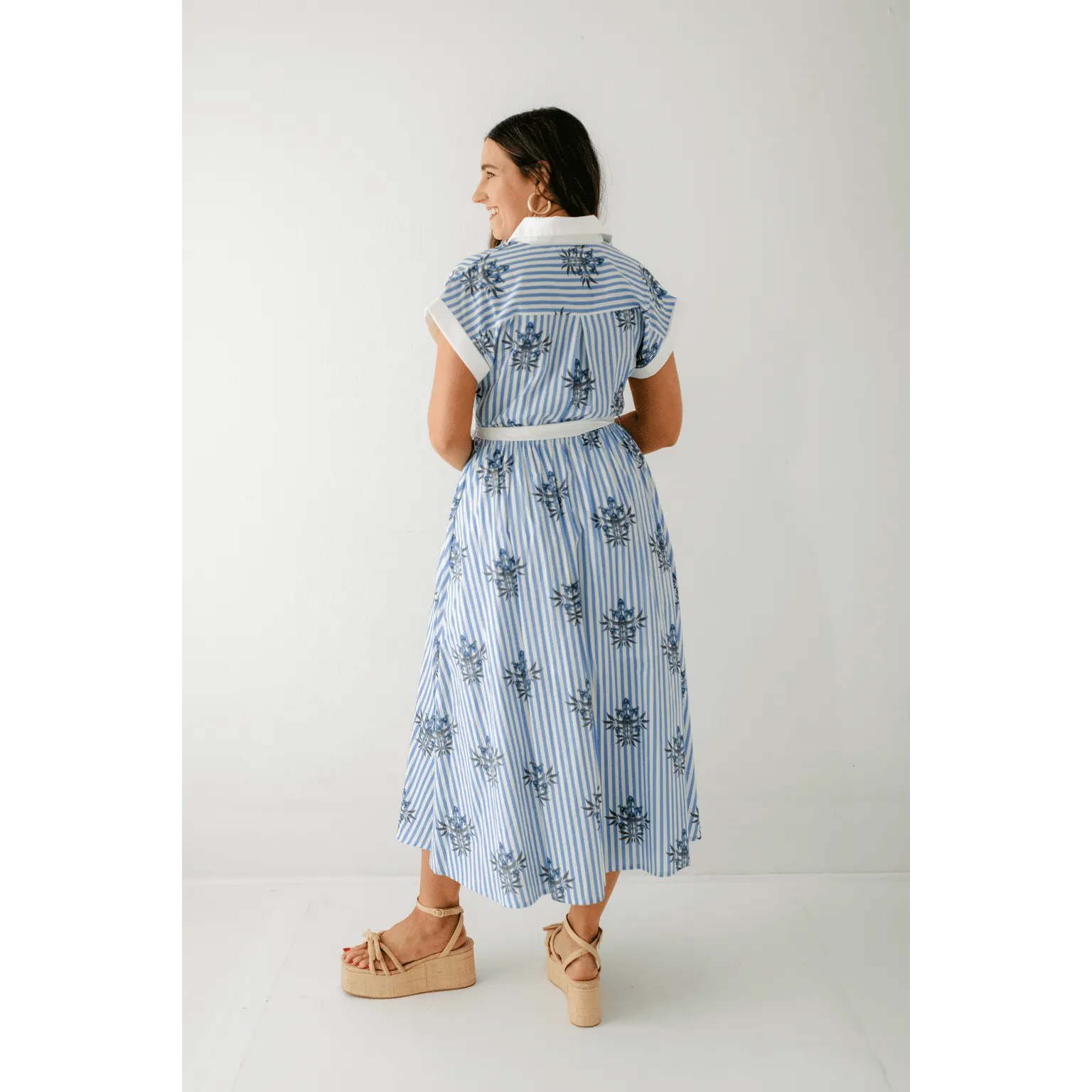The Lori Blue Floral Stripe Dress