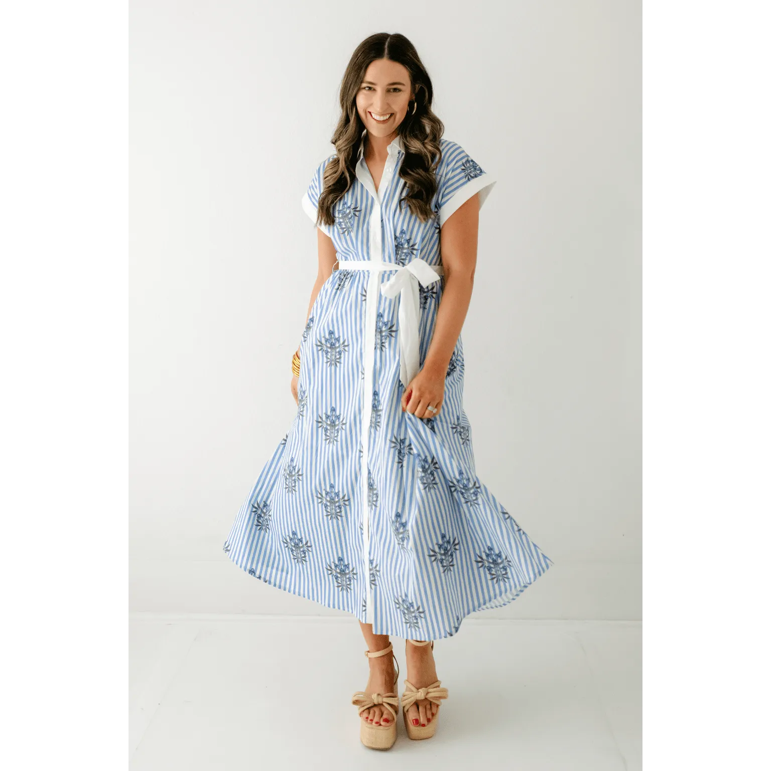 The Lori Blue Floral Stripe Dress