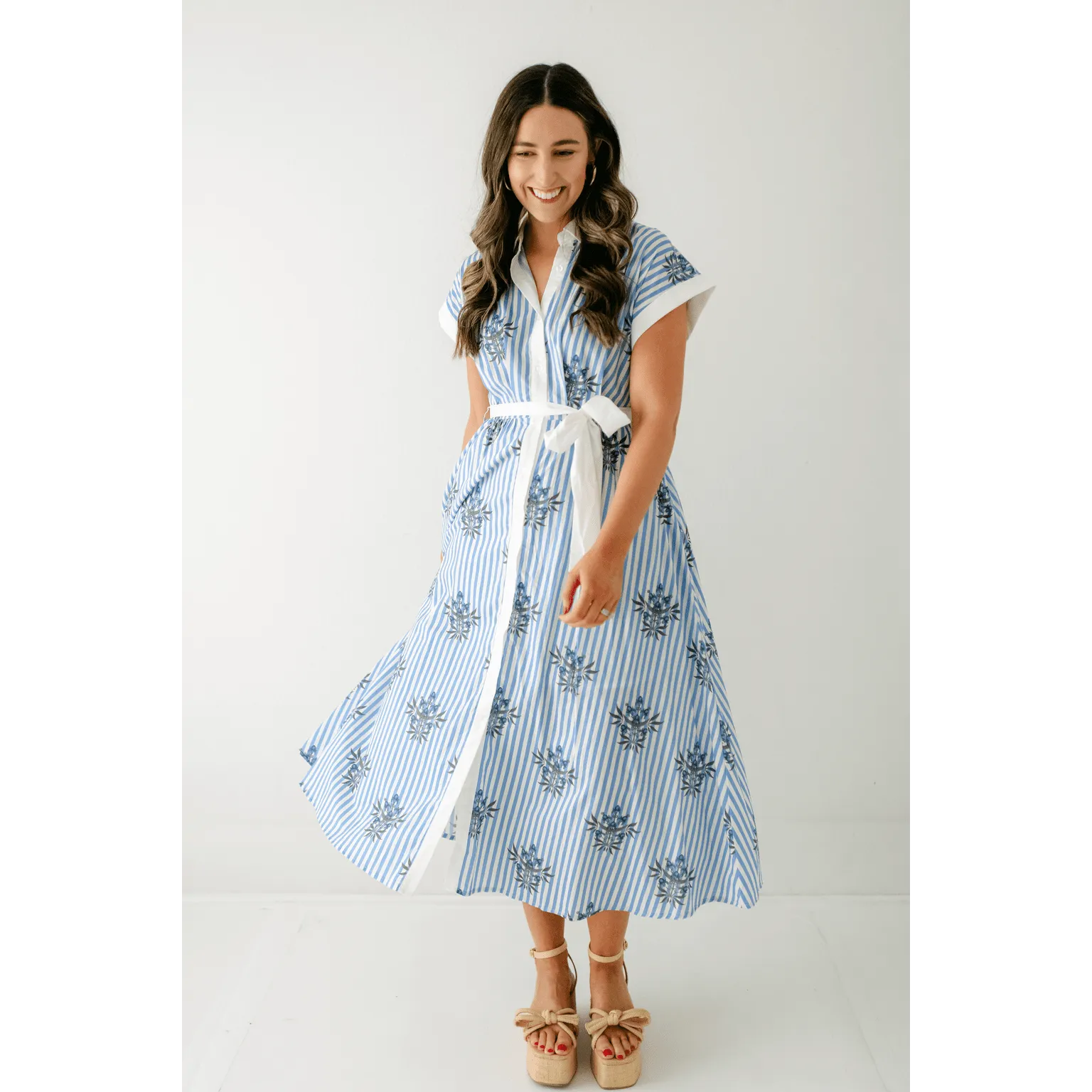 The Lori Blue Floral Stripe Dress