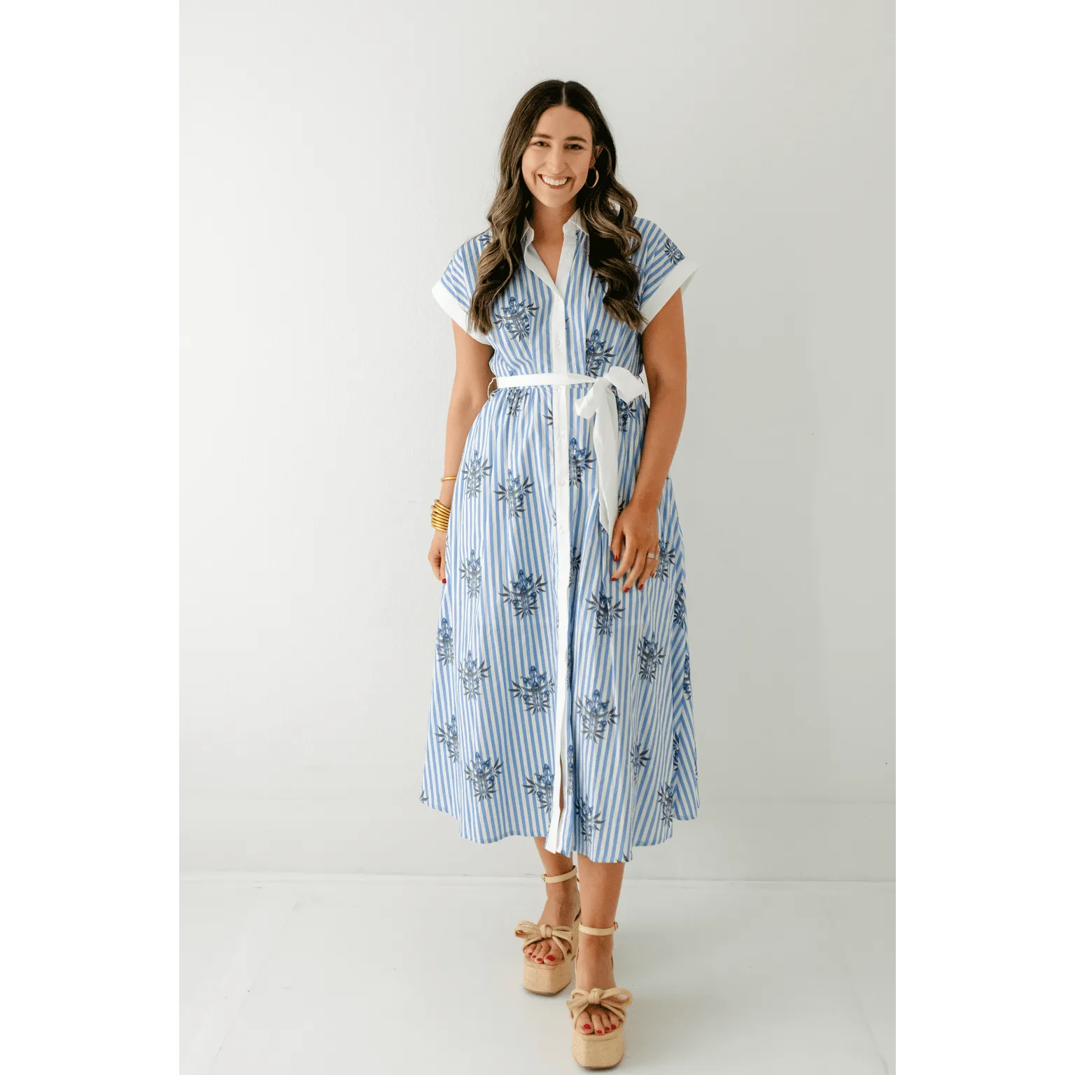 The Lori Blue Floral Stripe Dress