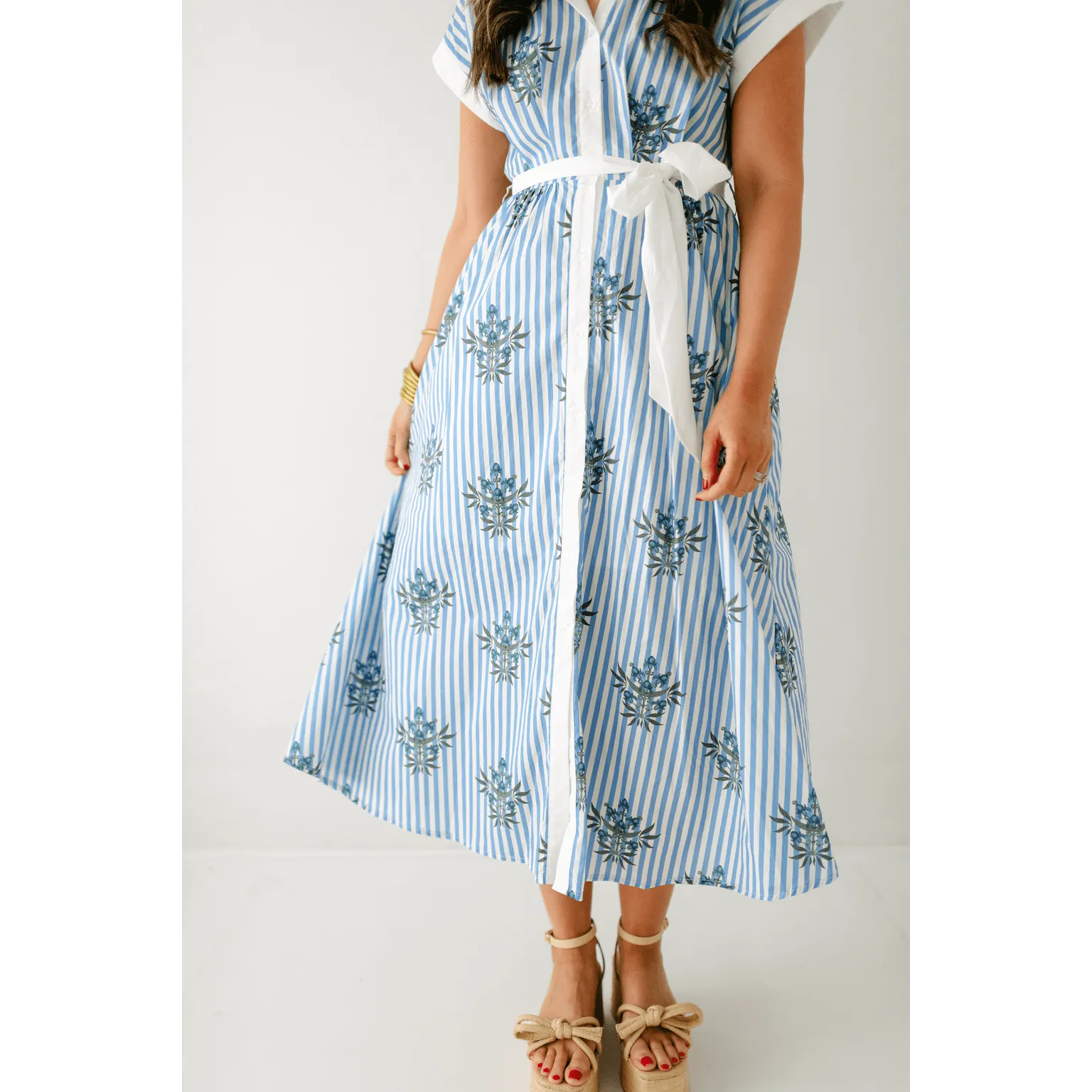 The Lori Blue Floral Stripe Dress