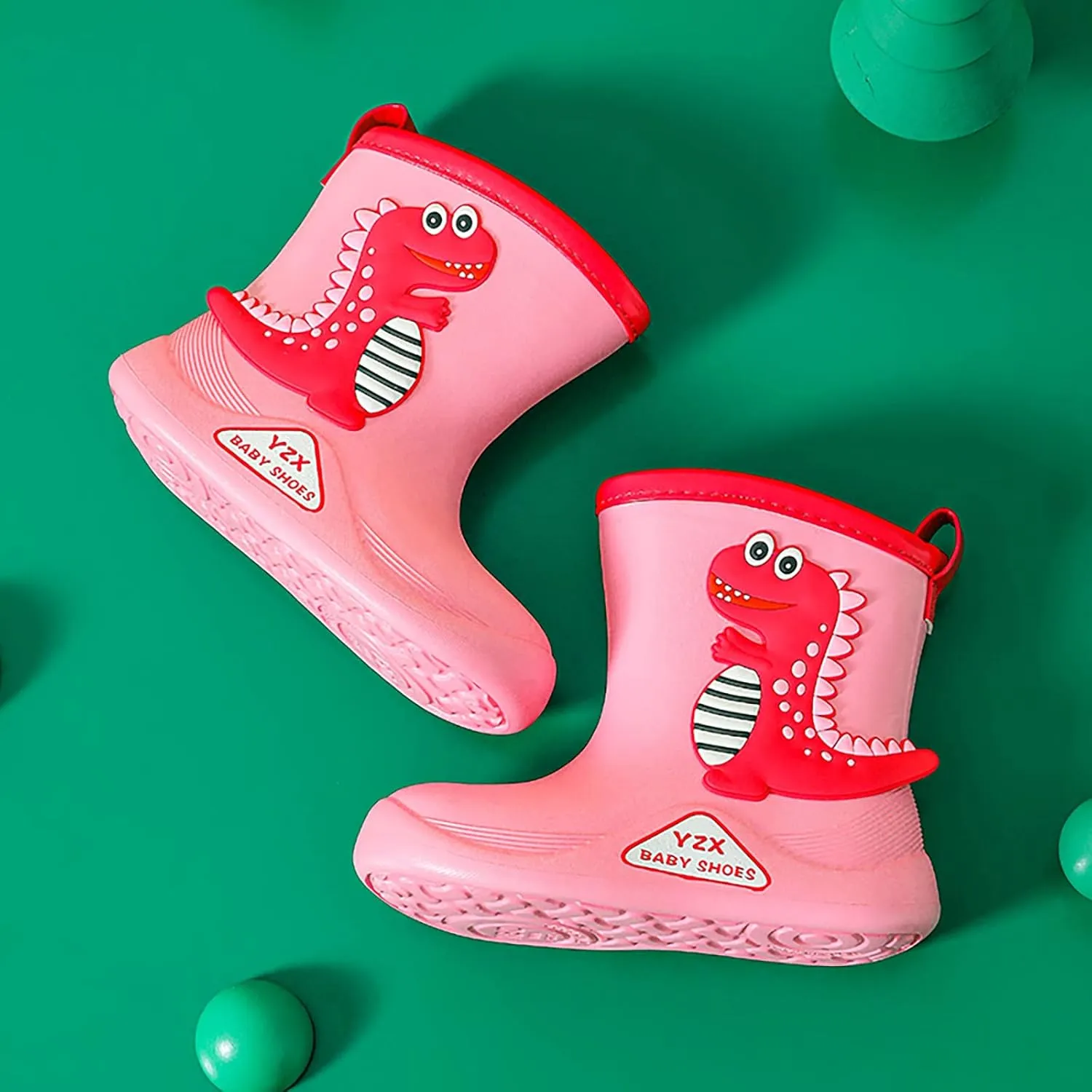 Toddler Dinosaur Rain Boots, Waterproof Rubber Kids Rain Boots for Girls Boys Unisex-Child Outdoor Toddler Furry Boots