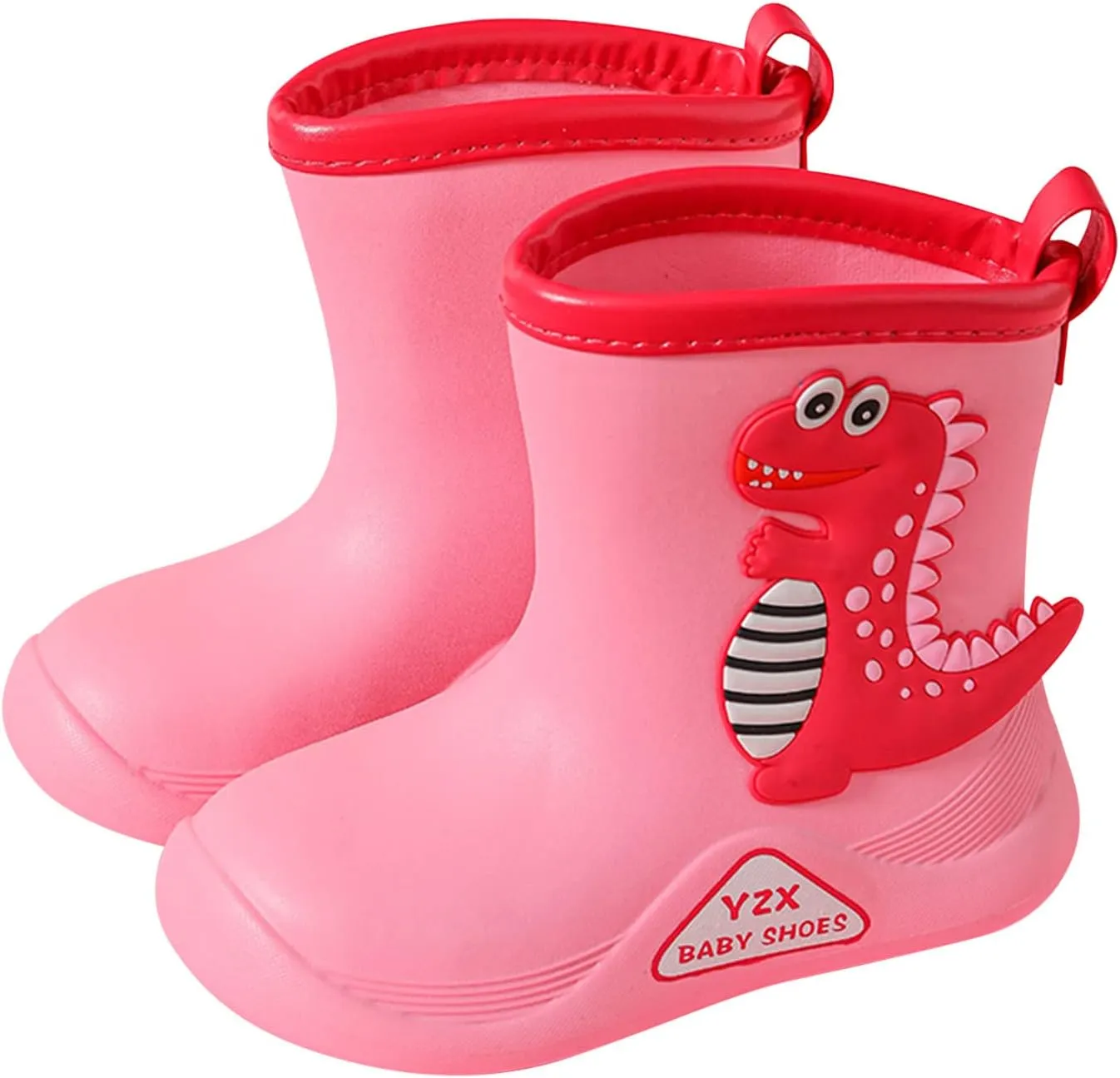 Toddler Dinosaur Rain Boots, Waterproof Rubber Kids Rain Boots for Girls Boys Unisex-Child Outdoor Toddler Furry Boots
