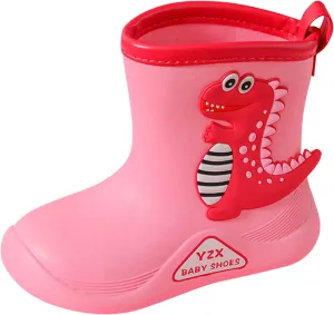 Toddler Dinosaur Rain Boots, Waterproof Rubber Kids Rain Boots for Girls Boys Unisex-Child Outdoor Toddler Furry Boots