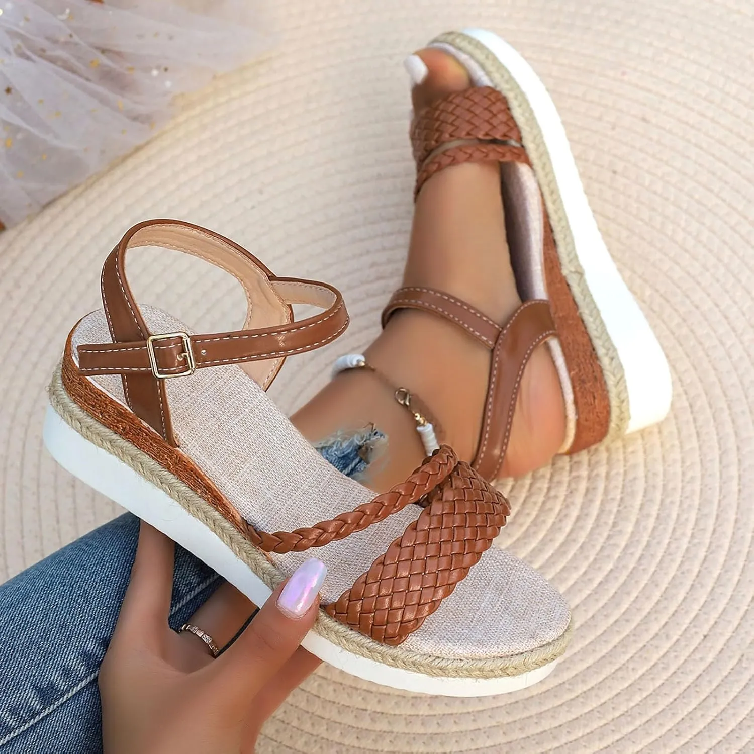 Wedge Sandals for Women Women's Platform Wedge Sandals Soft Beach Slip on Sandal Casual Arch Support Walking