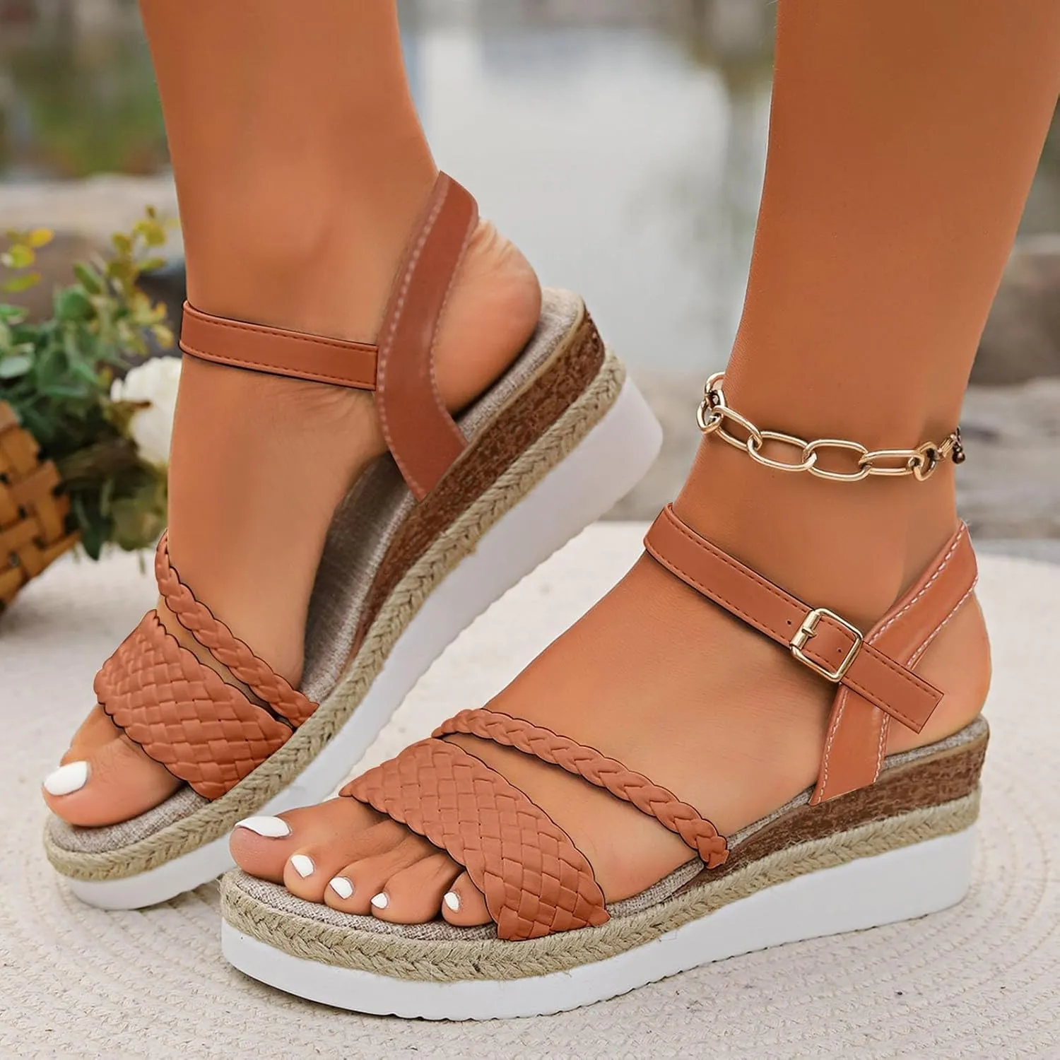 Wedge Sandals for Women Women's Platform Wedge Sandals Soft Beach Slip on Sandal Casual Arch Support Walking