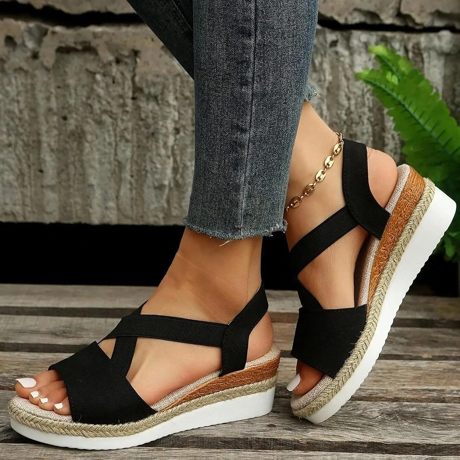 Wedges for Women Women's Platform Wedge Sandals Soft Casual Summer Sandal Comfortable Arch Support Slip on
