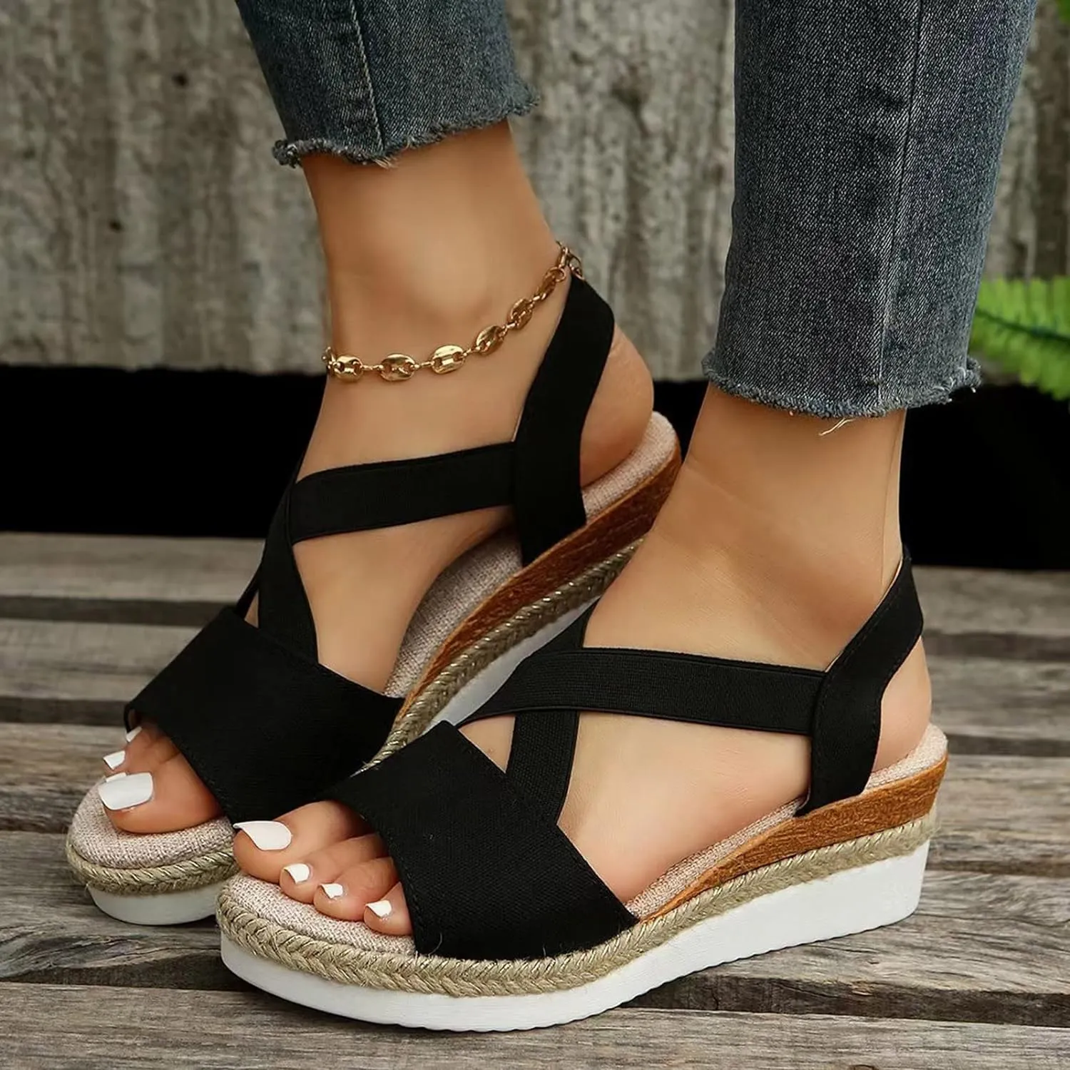 Wedges for Women Women's Platform Wedge Sandals Soft Casual Summer Sandal Comfortable Arch Support Slip on