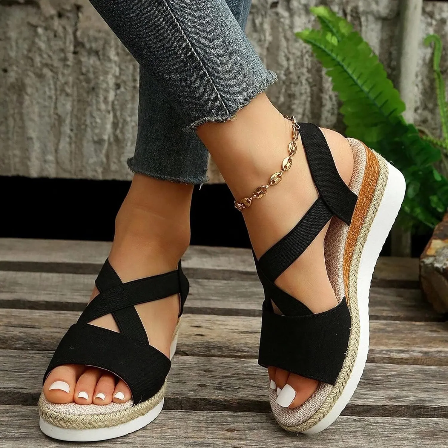 Wedges for Women Women's Platform Wedge Sandals Soft Casual Summer Sandal Comfortable Arch Support Slip on