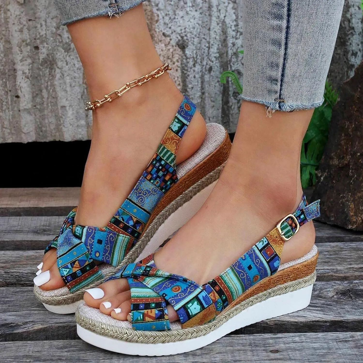 Wedges for Women Women's Platform Wedge Sandals Soft Comfortable Casual Sandal Slip on Arch Support Beach