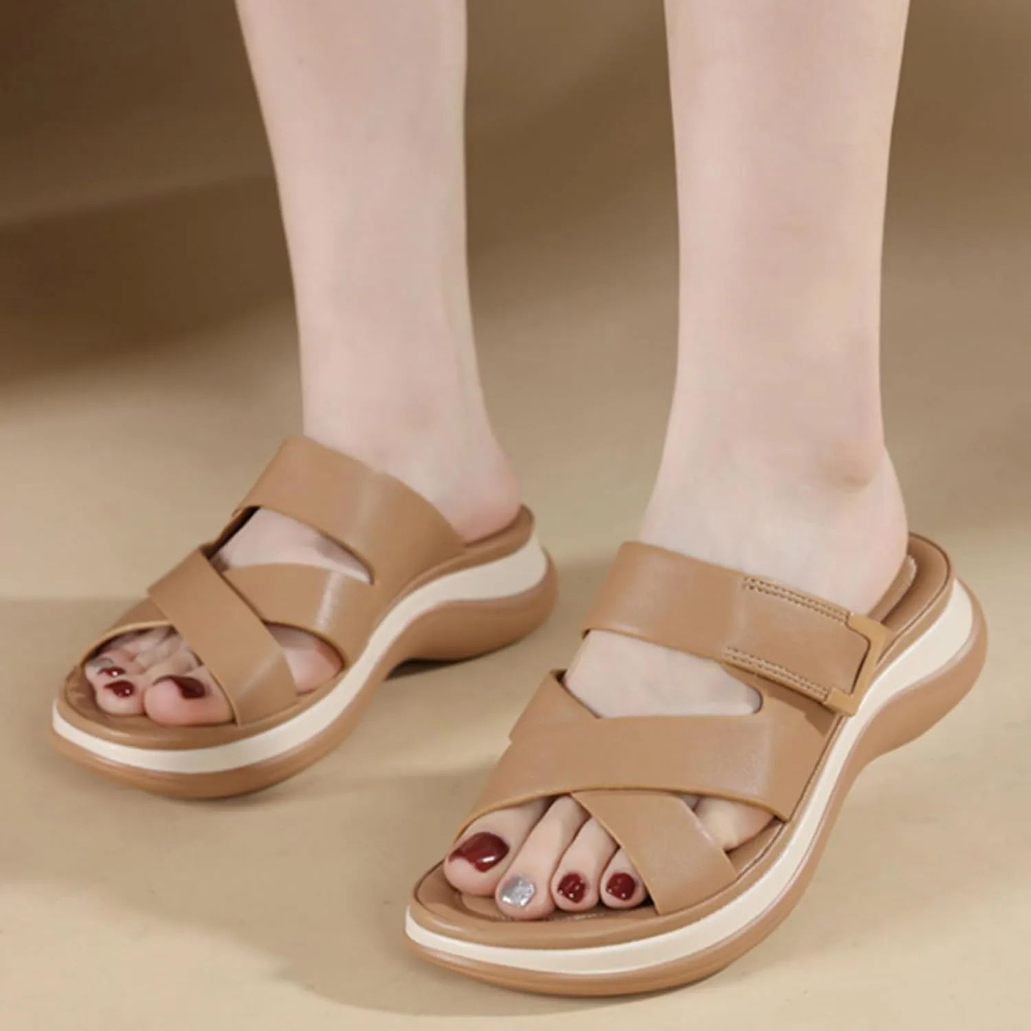 Women Wedge Sandals 2025 Comfortable Non-Slip Slip-On Beach Vacation Slippers Breathable Indoor Outdoor Arch Support Orthopedic Slides Summer Fashion Soft Cushion Daily Wear Walking Casual Sandal