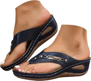 Women Wedge Sandals 2025 Summer Comfortable Beach Vacation Slippers Soft Cushion Orthopedic Casual Shoe Fashion Arch Support Clip Toe Walking Footwear Indoor/Outdoor Slip-On Slides