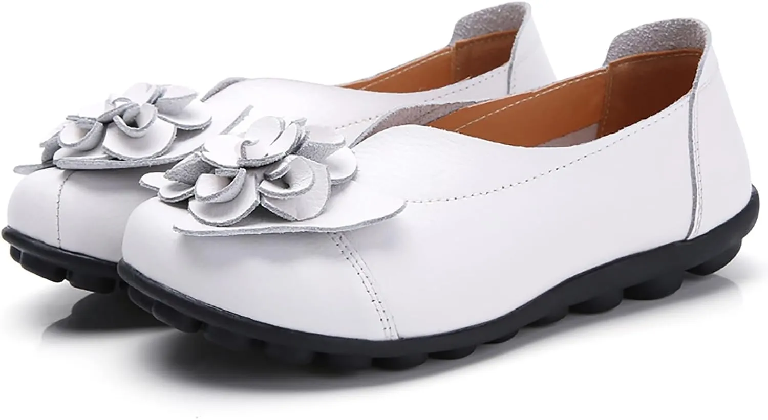 Womens Casual Loafers Shoes Round Toe Lightweight Soft Flat Moccasins Shoes Dressy Leather Slip On Comfortable Walking Loafer