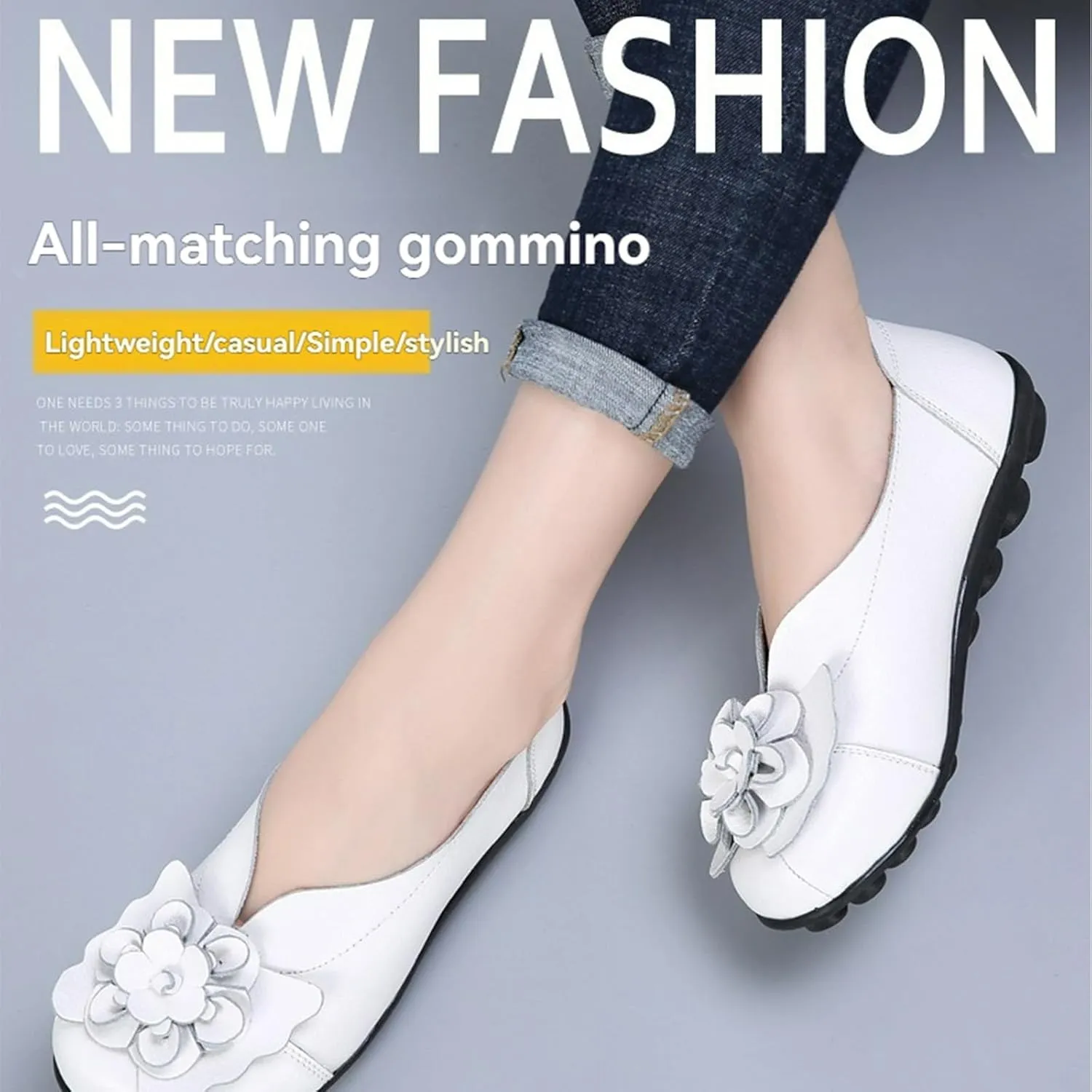 Womens Casual Loafers Shoes Round Toe Lightweight Soft Flat Moccasins Shoes Dressy Leather Slip On Comfortable Walking Loafer