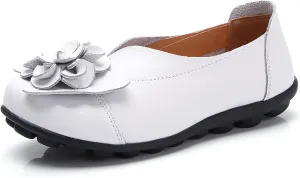 Womens Casual Loafers Shoes Round Toe Lightweight Soft Flat Moccasins Shoes Dressy Leather Slip On Comfortable Walking Loafer
