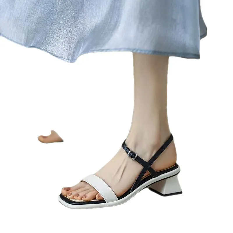 Women's Chunky Heel Leather Sandals