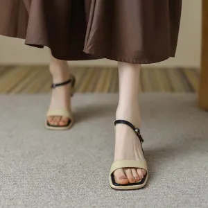 Women's Chunky Heel Leather Sandals