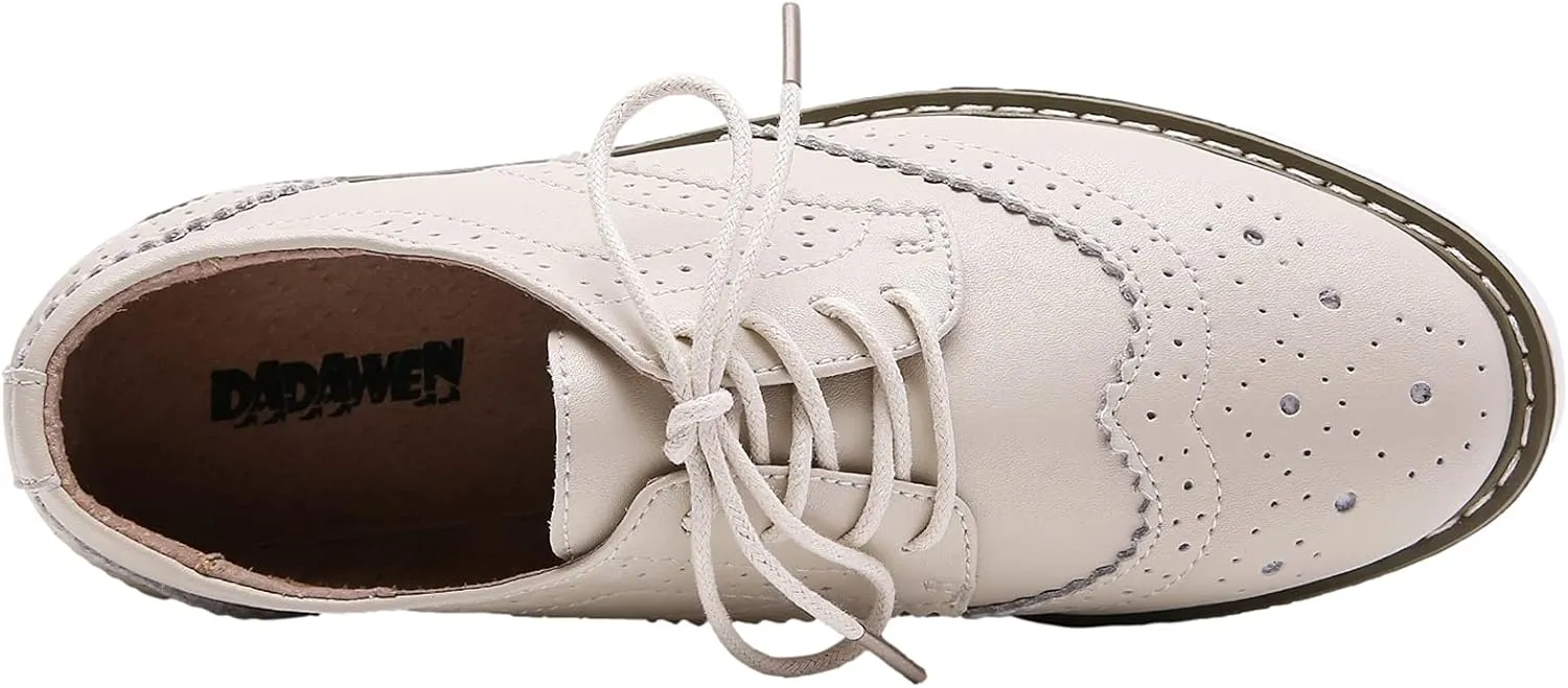 Women's Lace-Up Brogues Sneakers Causal Platform Round Toe Oxfords Shoes