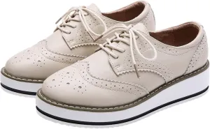 Women's Lace-Up Brogues Sneakers Causal Platform Round Toe Oxfords Shoes