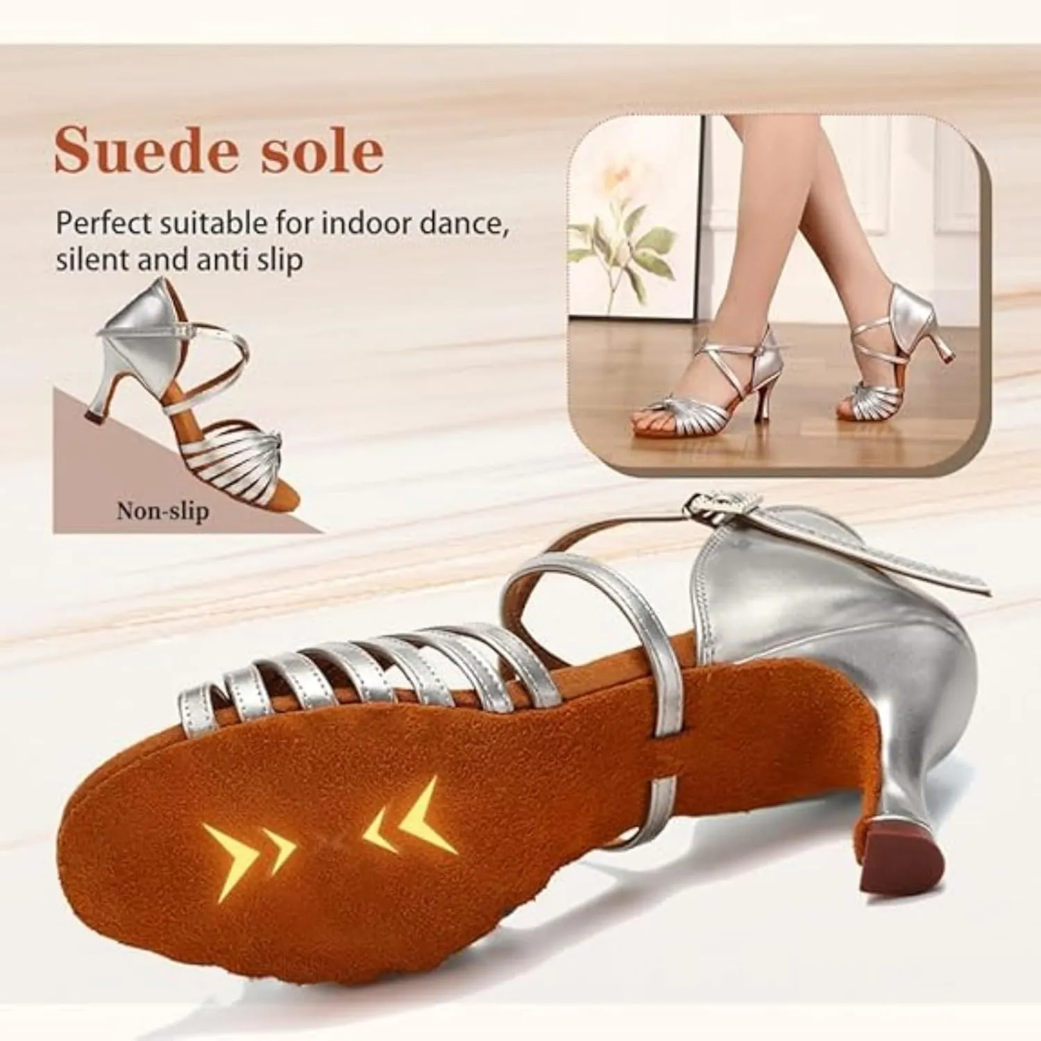 Women's Latin Dance Shoes Satin Open Toe Professional Ballroom Salsa Practice Performance Dancing Shoes Suede Sole