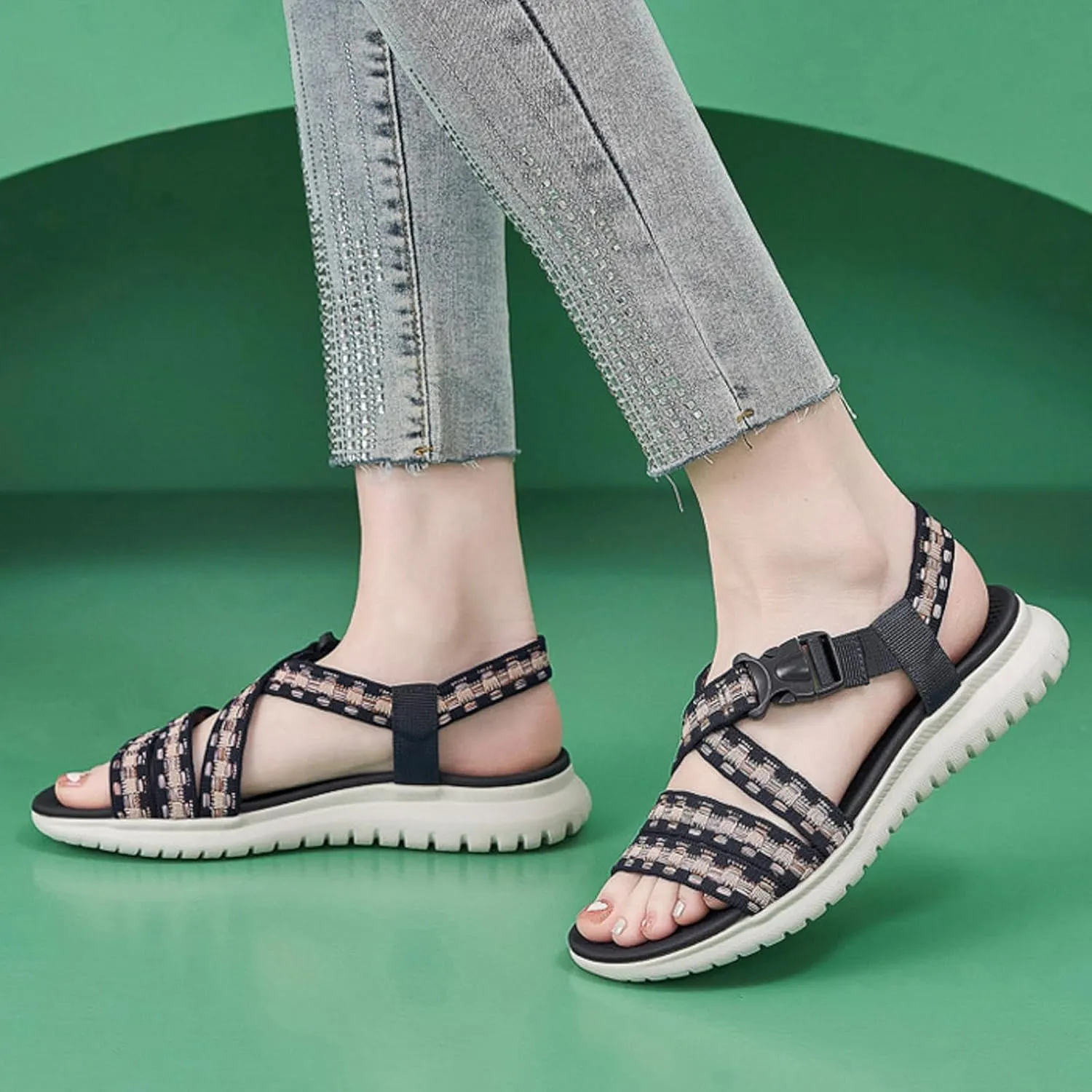Womens Orthopedic Walking Hiking Sandals Adjustable Open Toe Sports Water Sandals with Plantar Fasciitis Arch Support Athletic Cushion Outdoor Beach Sandal Quick Drying Breathable Mesh Shoe (9)