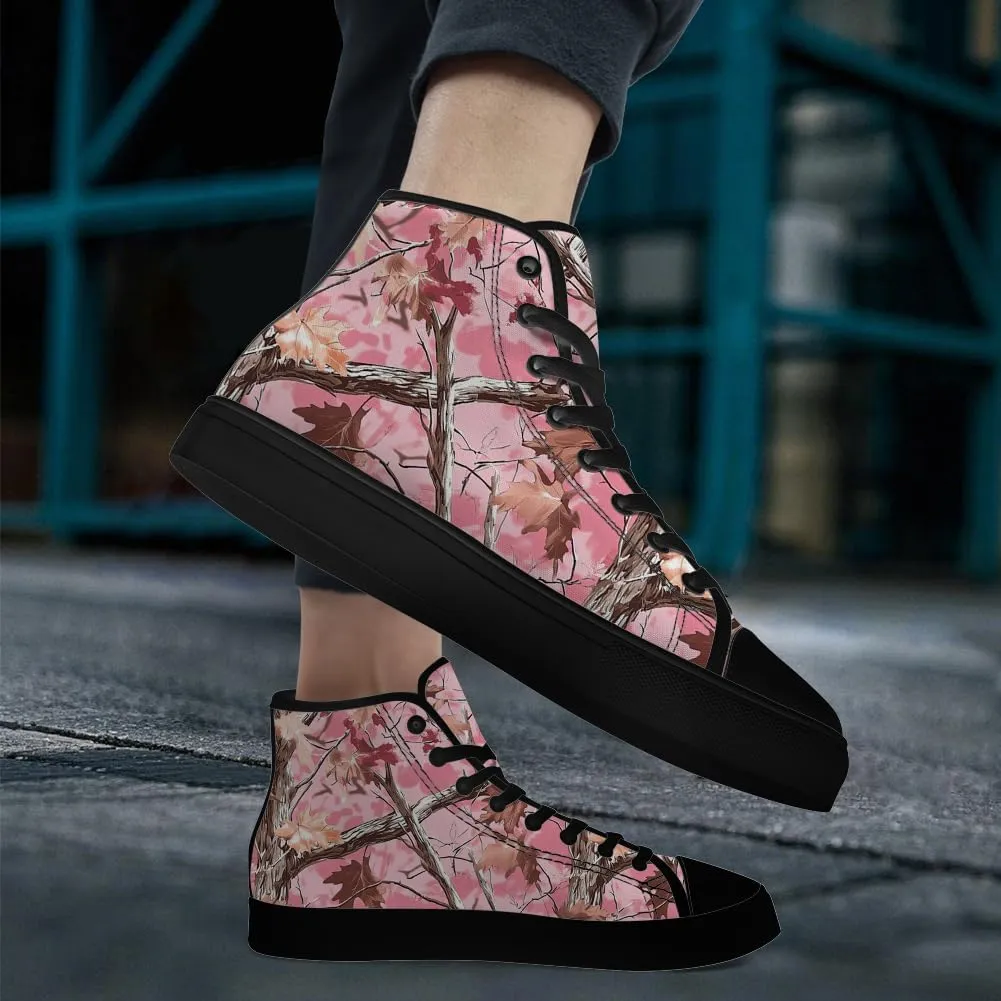 Women's Pink Camouflage High Top Canvas Shoes Camo High Top Sneakers Lace Up Casual Shoes Gifts for Ladies Girlfriend
