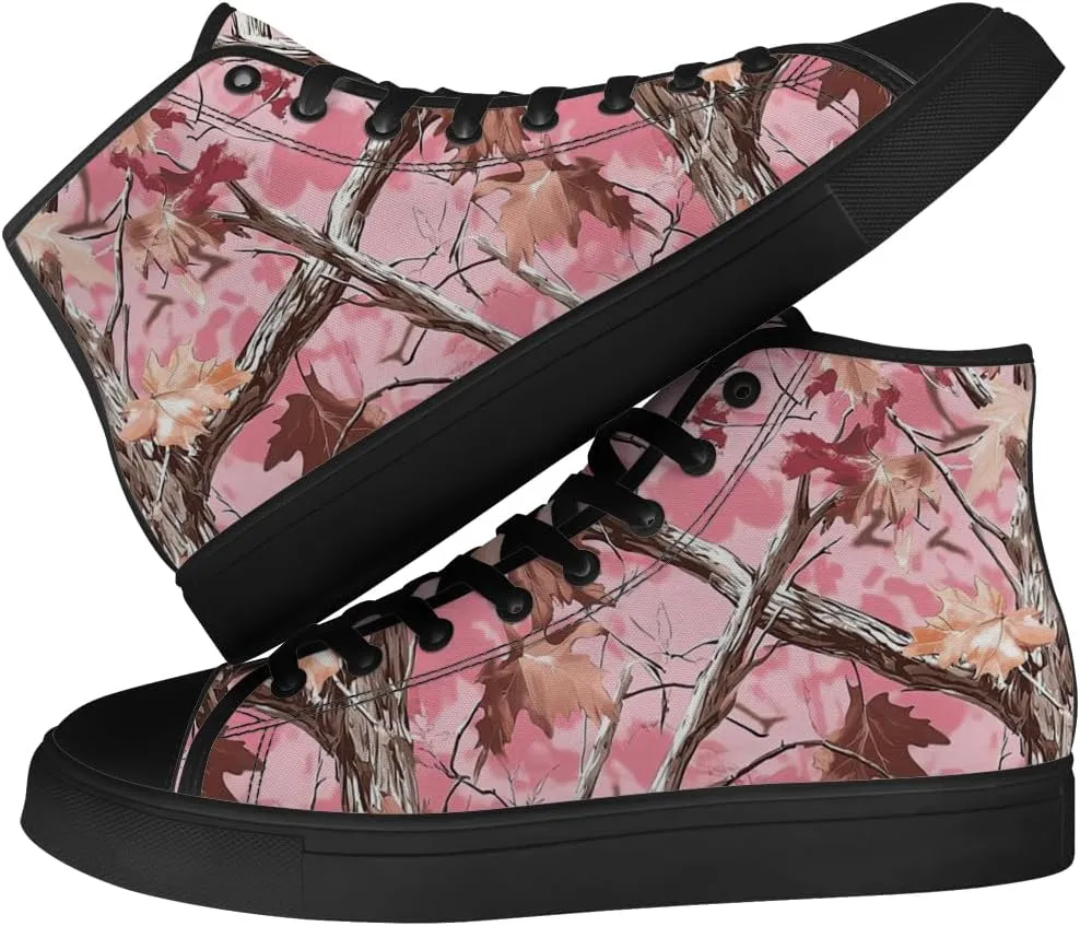 Women's Pink Camouflage High Top Canvas Shoes Camo High Top Sneakers Lace Up Casual Shoes Gifts for Ladies Girlfriend