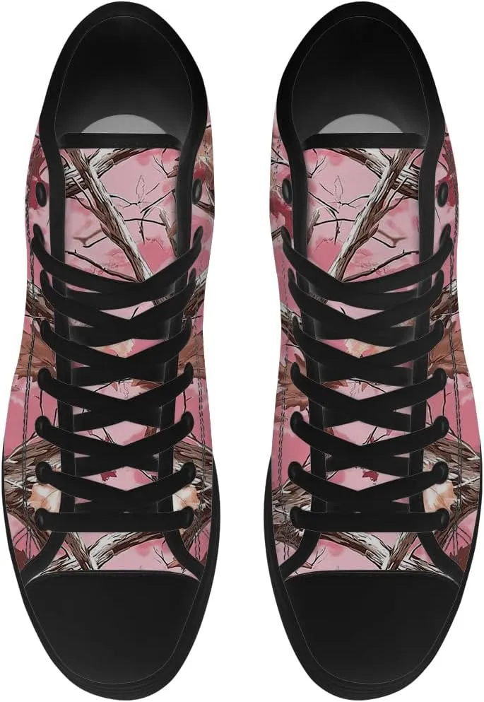 Women's Pink Camouflage High Top Canvas Shoes Camo High Top Sneakers Lace Up Casual Shoes Gifts for Ladies Girlfriend