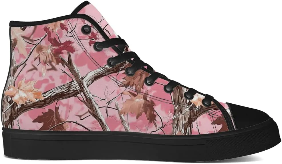 Women's Pink Camouflage High Top Canvas Shoes Camo High Top Sneakers Lace Up Casual Shoes Gifts for Ladies Girlfriend
