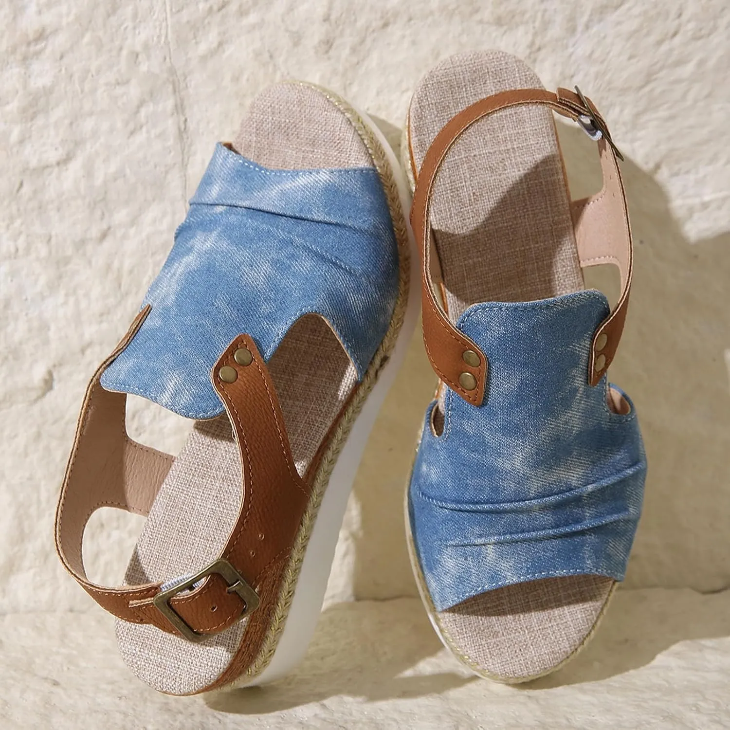 Women's Platform Wedge Sandals Wedge Sandals for Women Slip on Beach Casual Sandal Arch Support Comfortable Soft