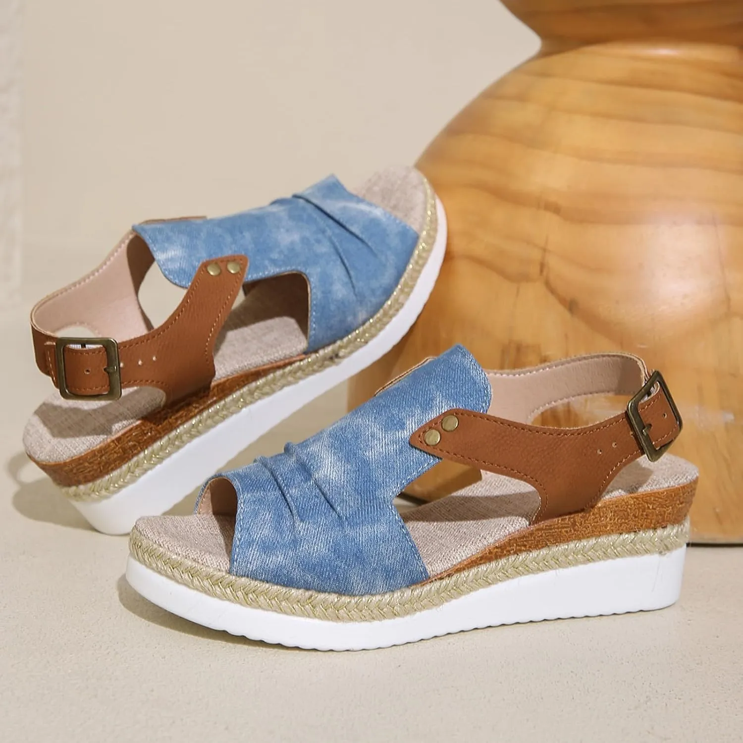 Women's Platform Wedge Sandals Wedge Sandals for Women Slip on Beach Casual Sandal Arch Support Comfortable Soft