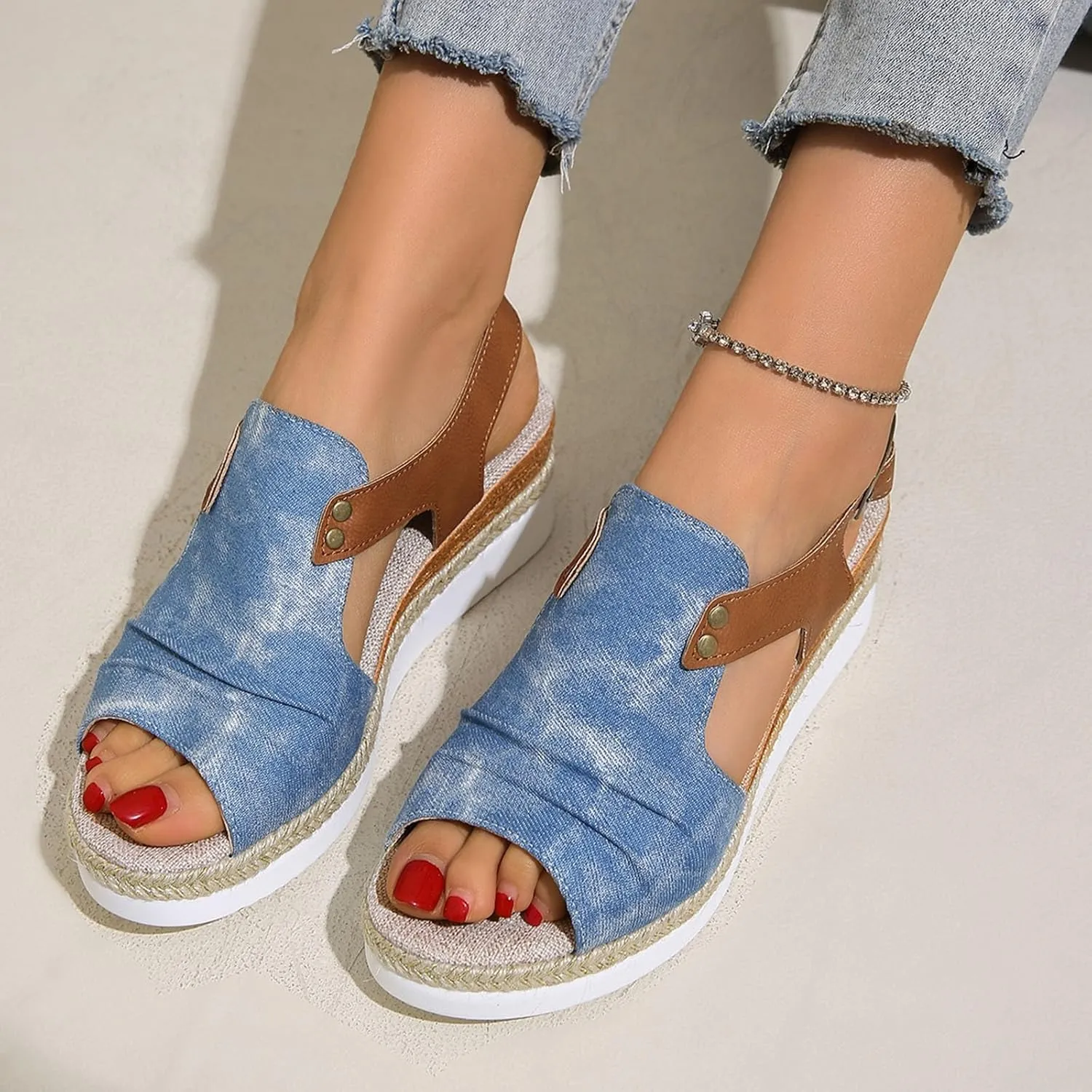 Women's Platform Wedge Sandals Wedge Sandals for Women Slip on Beach Casual Sandal Arch Support Comfortable Soft