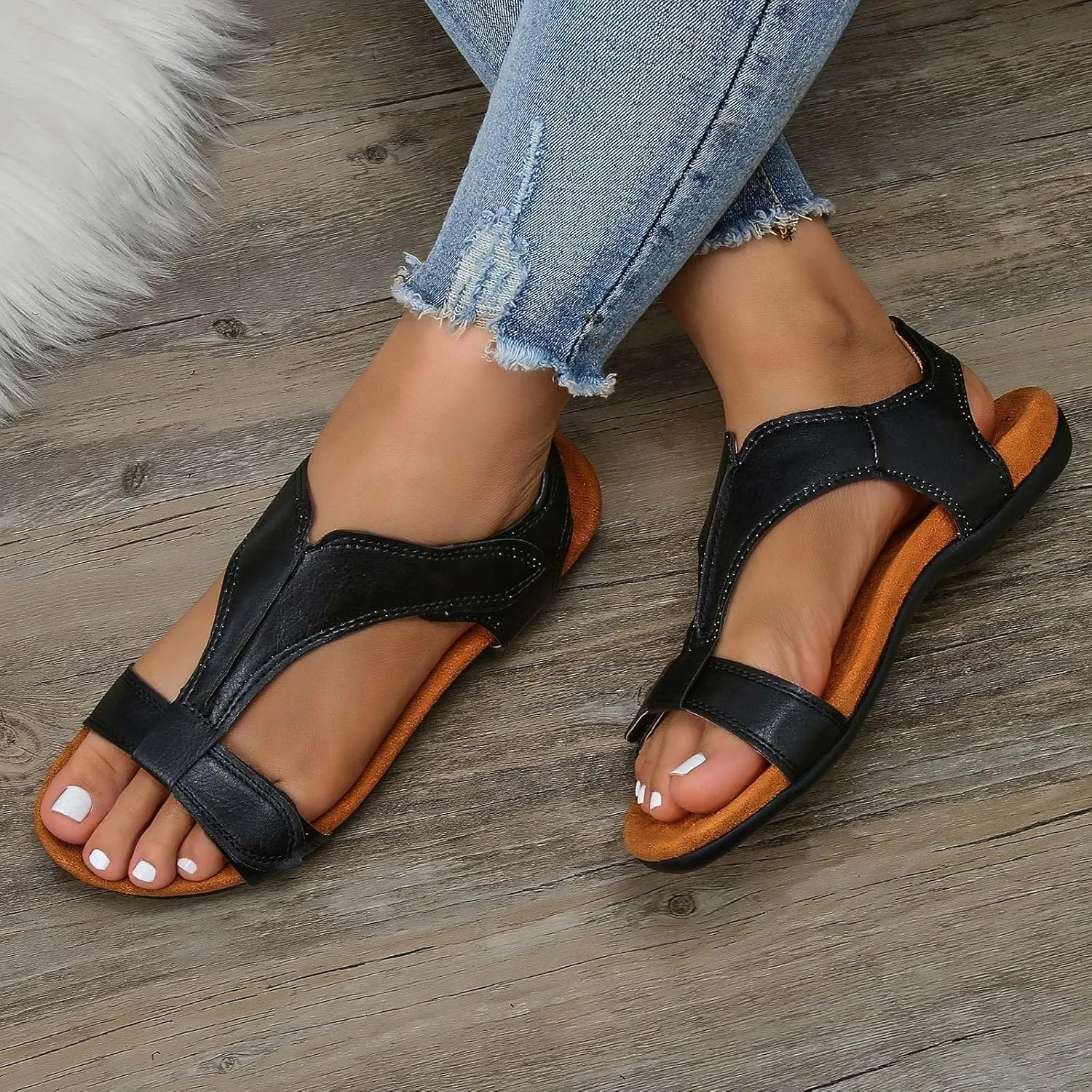 Womens Sandals Casual Summer Beach Shoes Dressy Open Toes Flat Sandal Vintage Bohemian Flip Flops Sandals Soft Lightweight Comfort Walking Shoes for Women