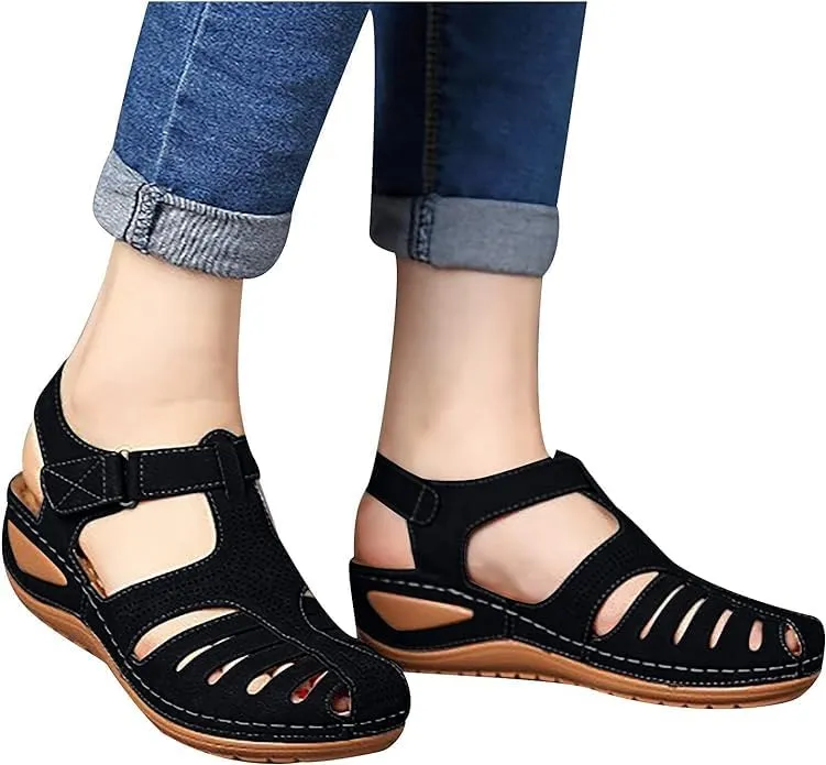 Womens Sandals Wedge Shoes Comfortable Ankle Strap Closed Toe Summer Beach Platform Sandals Casual Bohemia Outdoor Wedges