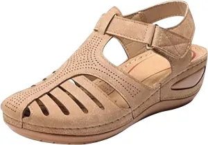 Womens Sandals Wedge Shoes Comfortable Ankle Strap Closed Toe Summer Beach Platform Sandals Casual Bohemia Outdoor Wedges